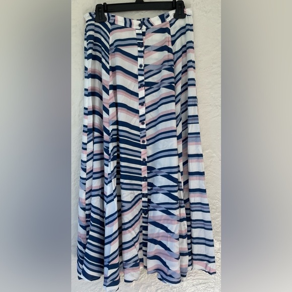 Anthropologie Yumi Kim Bermuda Hyde Pretty Chic Blue/Pink Stripe Maxi Skirt; M - Picture 1 of 6